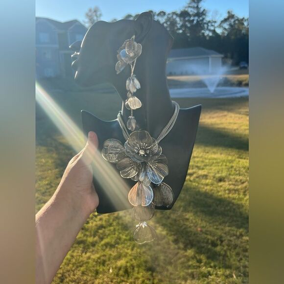 Zara Floral Silver Plated Necklace and Earrings Set - Picture 9 of 11